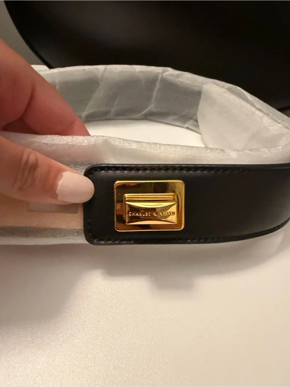 Charles & Keith Black Crescent Hobo with Gold Hardware + Strap Extender